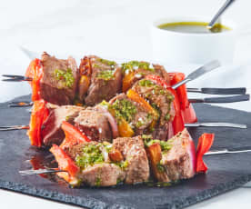 Grilled Steak Skewers with Kale Chimichurri