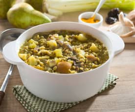 Lentejas verdinas estofadas con verduras a la cúrcuma