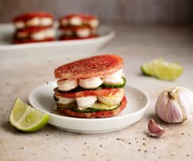 Timbal de camarones al limón y sandía