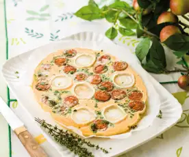 Omeleta de tomate-cereja e queijo chèvre