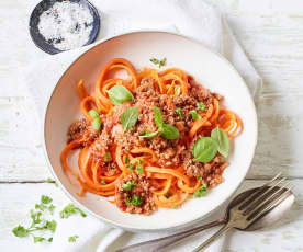 Noodles de cenoura com bolonhesa