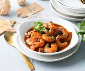 Langostinos con salsa de ostras