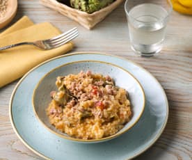 Arroz integral con atún y alcachofas