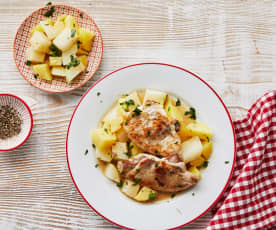 Schweine-Minutenschnitzel mit Kartoffel-Kohlrabi-Gemüse