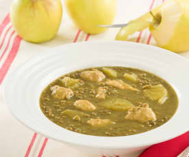 Lentejas al curry con pollo y manzana