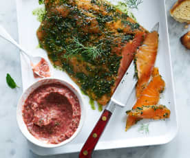 Gravlax et relish à la rhubarbe