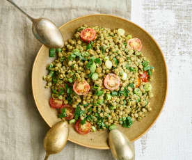 Salada de lentilhas com vinagrete de coco