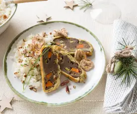 Pastel de judías rojas y verduras con arroz al cava