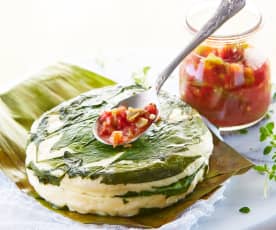 Queso panela en salsa roja con nopales