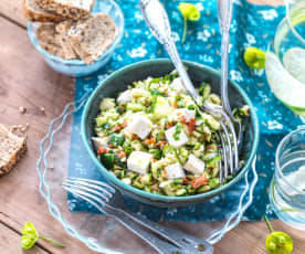 Salade de courgette, tomate séchée et feta