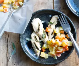 Poulet à la sauge, légumes à la crème