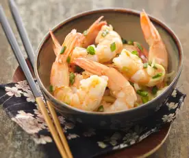 Crevettes sautées aux oignons nouveaux