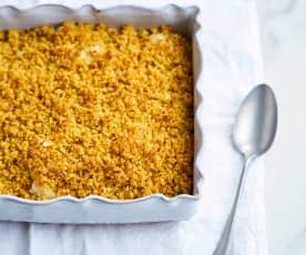 Bacalhau no forno com grão e crosta de broa