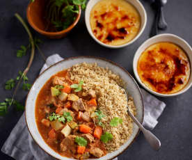 Couscous with Lamb and Vegetable Ragout; Crema Catalana