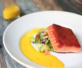 Crudo & cotto di salmone con zucchine marinate e zabaione salato (di Mirko Ronzoni)