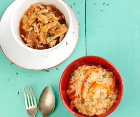 Bifes de frango picantes com arroz de pimentos