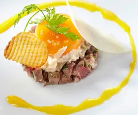 Œuf et rognon, tourteau en rémoulade et œuf en vinaigrette