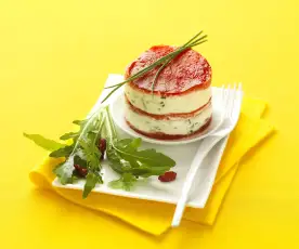 Mille-feuilles de poivrons et crème aux herbes