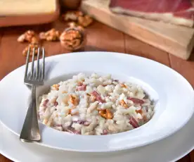 Brie, speck and walnut risotto