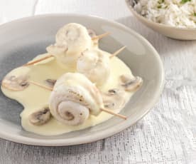 Filetti di sogliola al vino in salsa di funghi