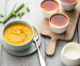 Velouté de légumes et crème caramel