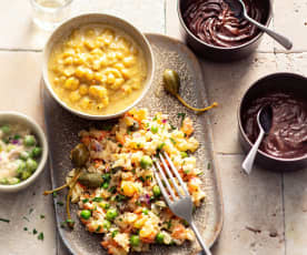 Salată de legume și tocană de linte; Mousse vegan de ciocolată