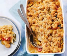 Crumble de légumes d'été, filet de bacon et parmesan