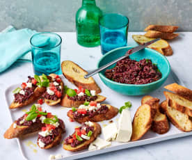 Tomato and olive tapenade mini bruschette