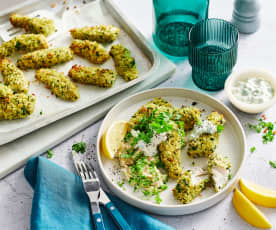 Wholemeal fish fingers with smashed beans (Diabetes)