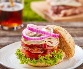 Beer Can Burger with Beer Mushrooms