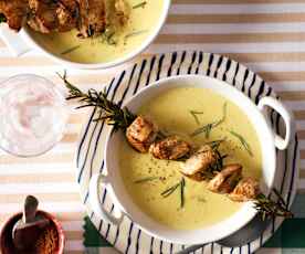 Kartoffel-Senf-Creme-Suppe mit Rosmarin-Hähnchen