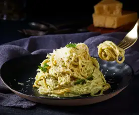 Spaguetti con calabaza y chile poblano