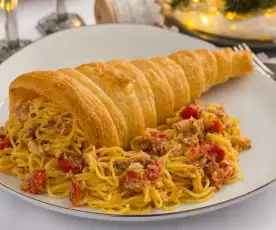 Cornucopia ripiena di tagliolini al merluzzo e lenticchie