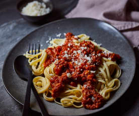 Auberginen-Linsen-Pasta