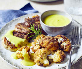 Blumenkohl mit veganer Hollandaise und Knusperkartoffeln