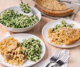 High Protein mac 'n cheese with pea and broccoli salad