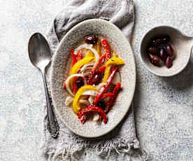 Ensalada de pimientos y aceitunas al vacío