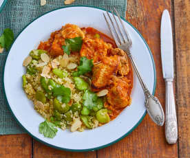 Mijoté de dinde à la harissa, boulgour et amandes aux fèves