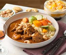 Menü: Lammragout mit Gemüse und Bulgur; Orangendessert​