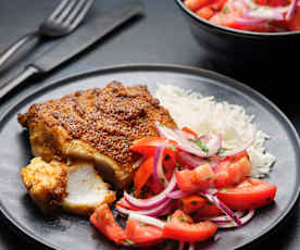 Nigerian-style Grilled Fish with Rice and Tomato Salad