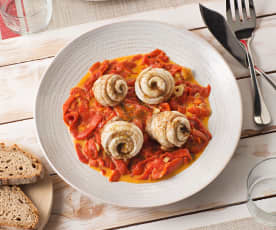 Rollitos de lenguado con piperrada