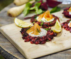 Beetroot Rosti with Smoked Salmon and Herb Crème Fraîche