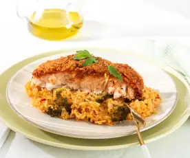 Tomato Crusted Salmon with Rice