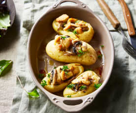 Pommes de terre farcies au poulet et champignons