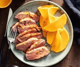 Magret de canard à la courge et orange sous-vide