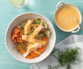 Gemüsebowl mit Fisch & Kimchisauce