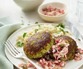 Broccoli burgers with radish salsa