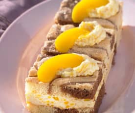 Marble sponge slice with peach crème