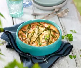 Clafoutis aux asperges vertes, amandes et parmesan