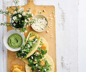 Tacos de peixe com agrião